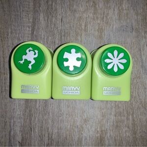 (Bin 4) Marvy Uchida, set of 3 paper punchers - frog, puzzle, flower